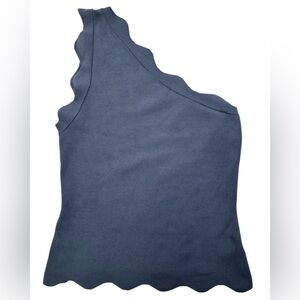Bailey 44 Women’s Medium Navy Blue One Shoulder Sleeveless Top Scalloped Hem